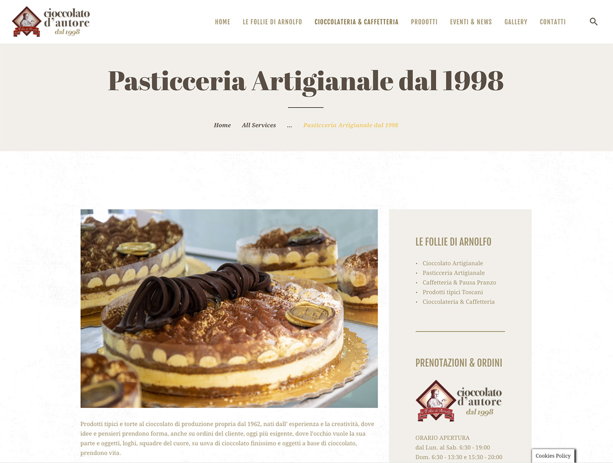 Sito wordpress Cioccolateria Le Follie di Arnolfo by SG Consulting