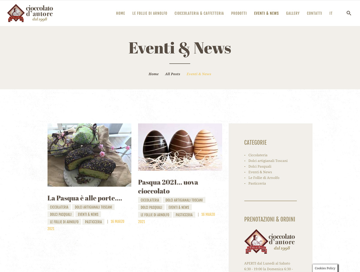 Sito wordpress Cioccolateria Le Follie di Arnolfo by SG Consulting